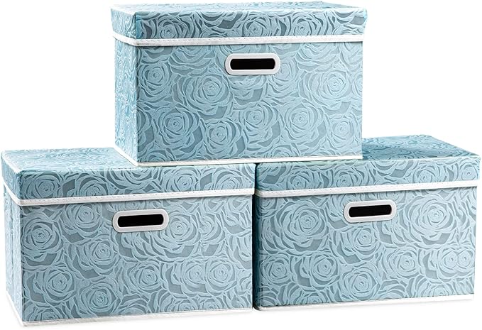 Collapsible Storage Cubes with Lids Fabric Decorative Storage Bins Boxes Organizer Containers Baskets with Cover Handles for Bedroom Closet Living Room 14.9x9.8x9.8 Inch 3 Pack
