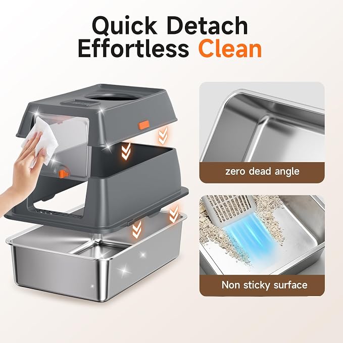 XL Enclosed Stainless Steel Litter Box with Lid, Dark Gray | covered, High Sided, Rustproof & Leak Proof, Easy Clean, Odor Control, Includes Scoop & Step