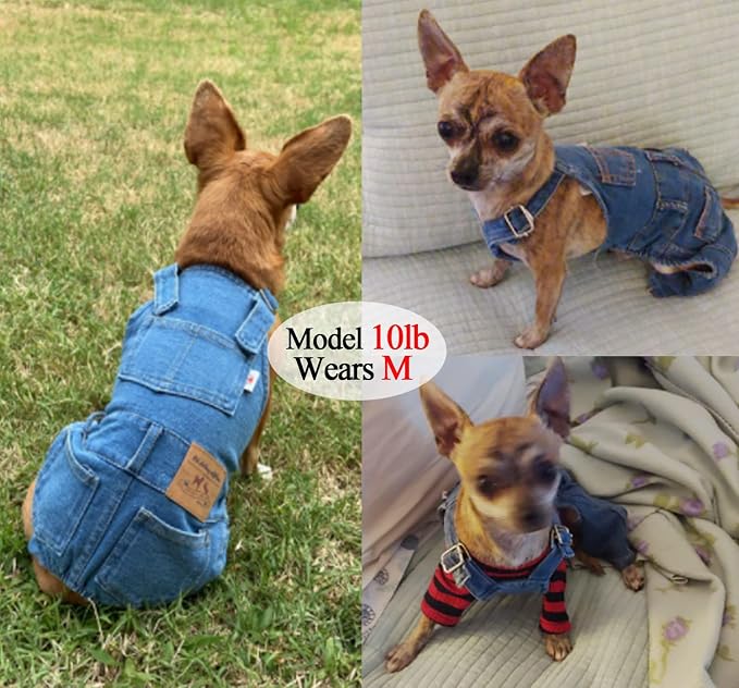 Dog Overalls for Small Dogs Outfit French Bulldog Clothes Denim Dog Jeans | Overalls Dog Costumes puppy Shirt Comfortable Blue Pants Pug Clothing Small Medium Cats Boy Girl Halloween Dachshund Frenchie