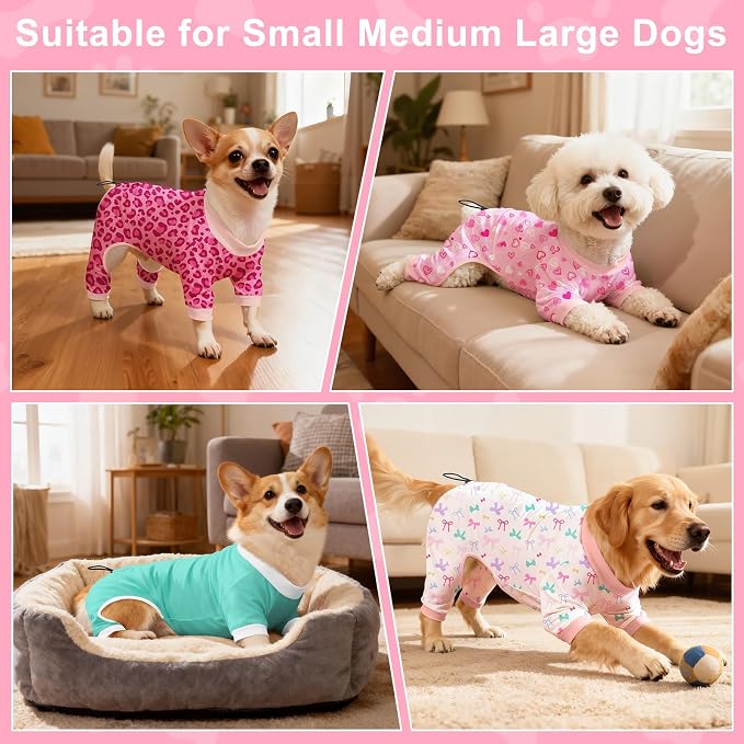 Bienbee Dog Pajamas, 4 Pack Adjustable Onesies for Small to Large Dogs XS | Dog Shedding Suit with Soft Fabric, Breathable & Stretchy, and Adjustable Back Length for Sleeping Lounging and Daily Use