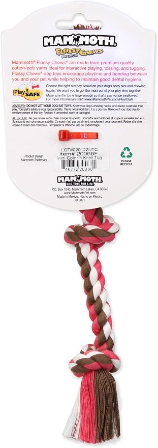 Mammoth Flossy Chews Color Rope Tug – Premium Cotton-Poly Tug Toy for Dogs – Interactive Dog Rope Toy – Tug Dog Chew Toy