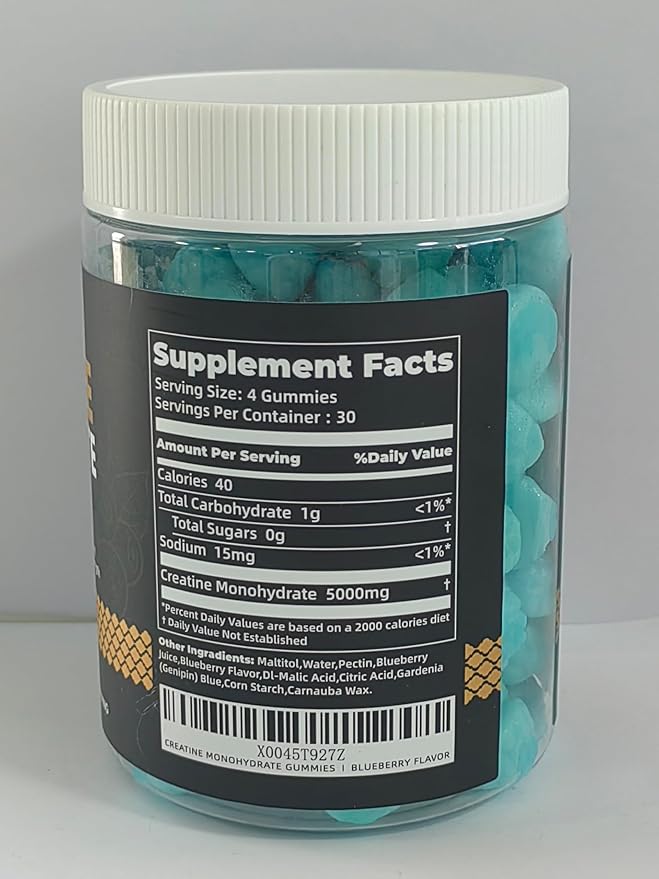 Nutravita Creatine Monohydrate Gummies for Men & Women-5g of Creatine Monohydrate per Serving - Sugar Free,Vegan, Blueberry Flavor, 120 Count