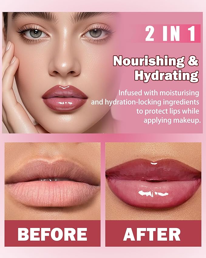 Matte Nude Lip Liner Lipstick&Cherry Hydrating Glow Lip Oil Lip Combo Set,Moisturizing Plumping Lips Gloss&Smooth Lipliner Liquid Lipstick Long-Lasting,2 in 1 Women Tinted Liptint Stain Balm Makeup-12