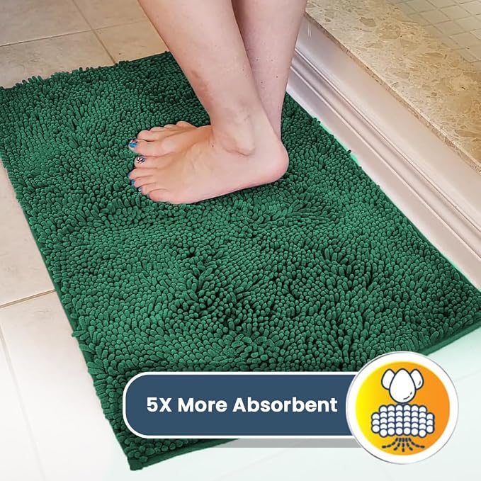 Muddy Mat® | Super Water Absorbent Door Mat Indoor, Microfiber Quick Dry Chenille Entryway Rug, Slip Resistant Front Door Mat, Indoor Mats for Entryway, Machine Washable Pet Rug, Dark Green 30"x19"