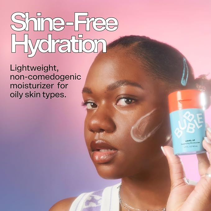 Bubble Skincare Level Up Gel Face Moisturizer for Oily Skin - Balancing + Hydrating Face Lotion with Niacinamide + Zinc to Improve Texture + Reduce Shine - Daily Lightweight Facial Moisturizer (50ml)