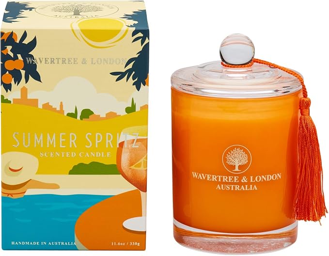 Luxury Summer Spritz Soy Wax Candle - Hand Poured in Australia, 11.66 oz Glass Jar Fancy Candle, Strong Scented, Non-Toxic, Long Lasting 60 Hour Burn, Refreshing Natural Citrus Candle Gift