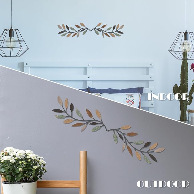 Zhengmy 2 Pcs Metal Leaf Wall Art Vine Branch Decor,Classic Color | Olive Branch Metal Decor for Living Room Hallway, Symmetrical Leaf Pair for Doorway Entryway, Lightweight Hanging Art Design