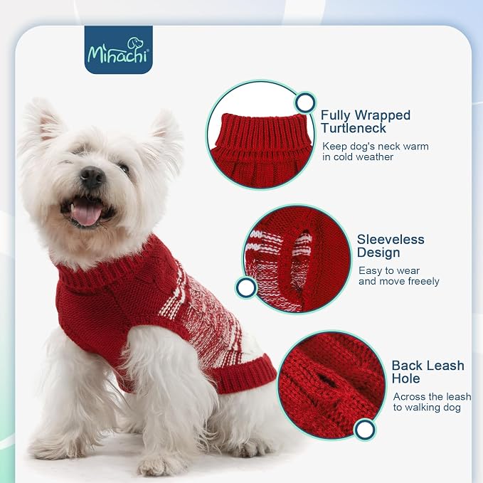 Mihachi Soft Warm Dog Sweater for Small Dogs & Cats - Turtleneck Knitted Pullover with Leash Hole, Red XS