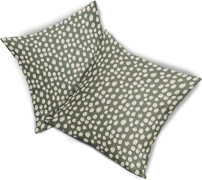 Dark Sage Green Cream Dots Pillow Covers 16x16 Set of 2 Boho Design Polka Dot Throw Pillows Modern Trendy Print Outdoor Decorative Pillowcase Square Linen Cushion Cases Decor for Sofa Couch Bed
