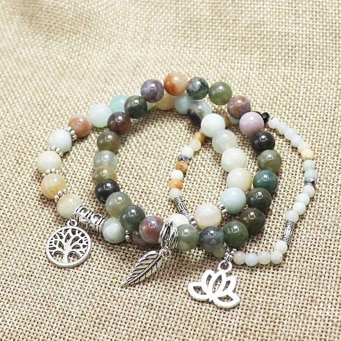 UEUC Tree of Life Yoga Healing Stone Bracelets,Multilayer Lotus Chakra Stone Reiki Bracelet Sets,Anxiety Crystal Natural Stone,for Women Stress Relief