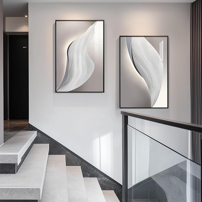 Large Framed Abstract Modern Wall Art for Living Room, 3 Piece Minimalist Grey and Silver Prints Wall Decor, Bright Style Artwork Paintings Pictures for Dining Room Hallway Office, 24x36 Inch