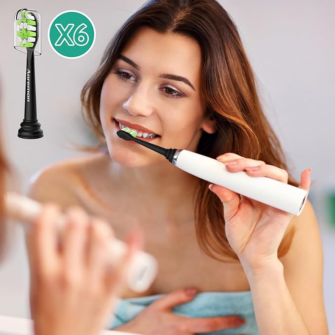 Aoremon Toothbrush Replacement Heads for Philips Sonicare DiamondClean Series 2/3 EasyClean ProtectiveClean FlexCare HwalthyWhite, 4100/5100/6100, C1/C2/G2/G3-6 Pack, Black