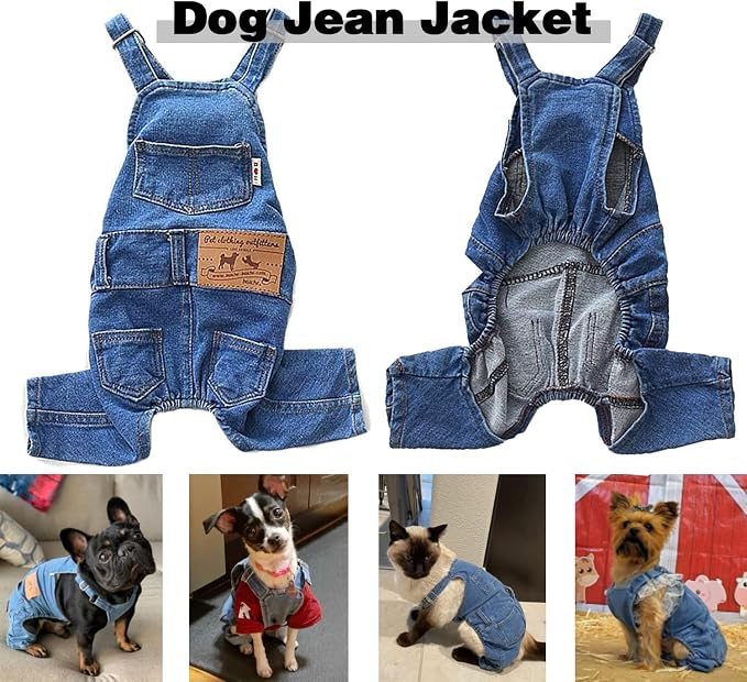 Dog Overalls for Small Dogs Outfit French Bulldog Clothes Denim Dog Jeans | Overalls Dog Costumes puppy Shirt Comfortable Blue Pants Pug Clothing Small Medium Cats Boy Girl Halloween Dachshund Frenchie