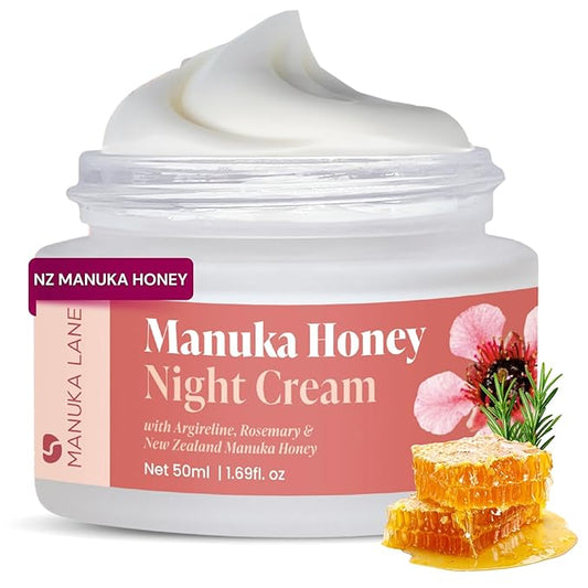 Manuka Lane Manuka Honey Night Cream for Face and Neck with Argireline, Rosemary, Sweet Almond Oil, & Vitamin A | Plant Based Formula | Carefully formulated to keep your skin young and healthy!