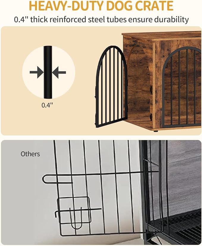 Hzuaneri 39.4'' Dog Crate Furniture,Dog Kennel Indoor for Medium/Large Dogs | Dog Kennel Furniture Wooden Dog Cage Heavy Duty Dog Crate Decorative Pet House End Side Table TV Stand,Rustic Brown DFC84101B