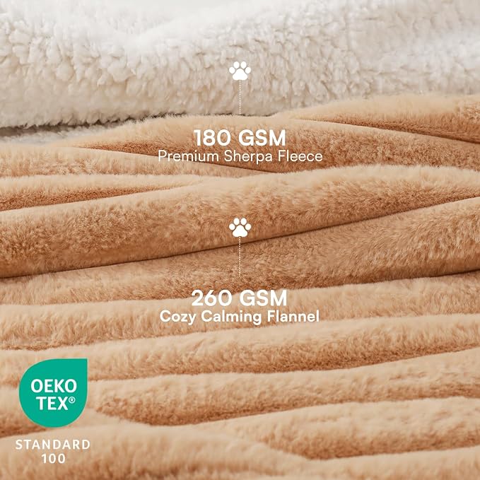 Luciphia Waterproof Dog Blanket, Washable Reversible Flannel Pet Throw | Reversible fleece cover for couch, bed, and crate; calming, and claw-resistant for dogs, cats, puppies Khaki L(65''x57'')