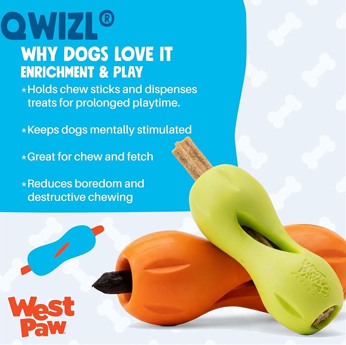 WEST PAW Qwizl Durable Zogoflex Dog Puzzle Toy for Mental Stimulation, and Enrichment - Treat Dispensing for Bully Sticks and Dental Sticks - Dishwasher Safe - Made in USA - Large - Periwinkle