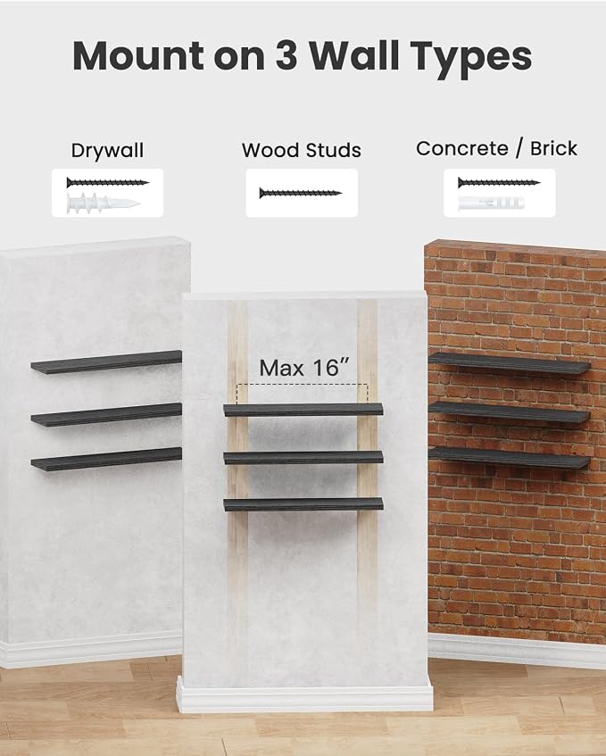 AMADA HOMEFURNISHING Floating Shelves for Wall, Wall Shelves for Living Room, Bedroom, Bathroom, Kitchen & Home Office Organization, Bathroom Shelves with Hidden Brackets, 22 lbs Max Load, AMFS44B