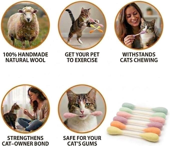 Glaciart One Swabs Cat Toys with Catnip - 6 Pk | Durable for Chew, Cute Cat Toys Interactive Kitty for Boredom, Exercise, & Play | Filled w/Organic Catnip for Anxiety & as Digestive Aid | Gift Idea