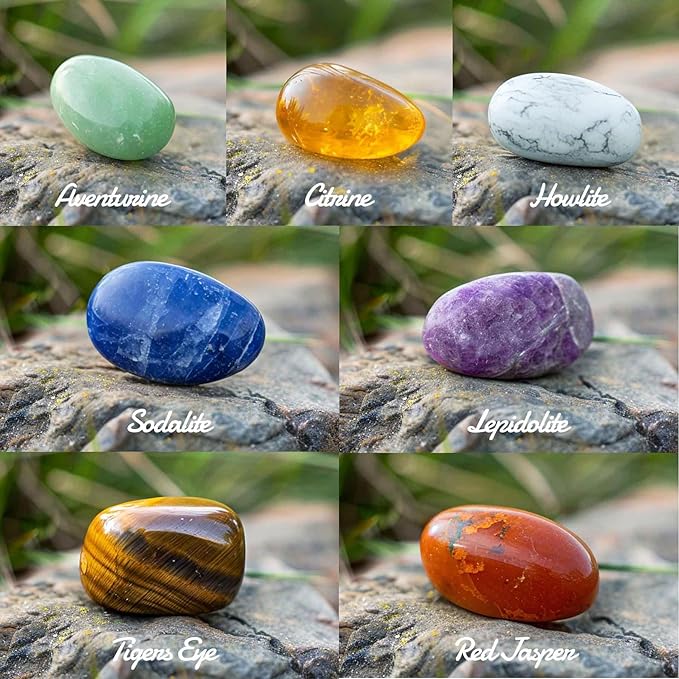 Polished 7 Pcs Chakra Healing Stone Rocks Set – 0.8" Natural Tumbled Gemstones, Large Palm-Sized Pocket Stones, Crystal Collection for Reiki, Meditation, Crafts and Home Decor