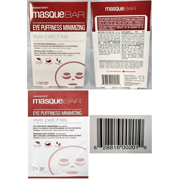 masque BAR Eye Mask Patches Minimizing Puffiness (6 Pairs) – Korean Under Eye Treatment, Hydrating & Smoothing Eye Masks, Boosts Elasticity, Reduces Under Eye Bags