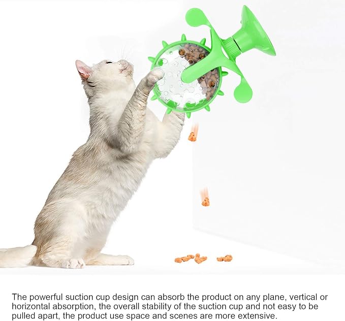 Cat Food Leakage Toy, Windmill Treat Dispensing Cat Puzzle for Indoor Cats, Interactive Slow Feeder with Suction Cup for Kitten Snacks, Mental Enrichment & Fun Play