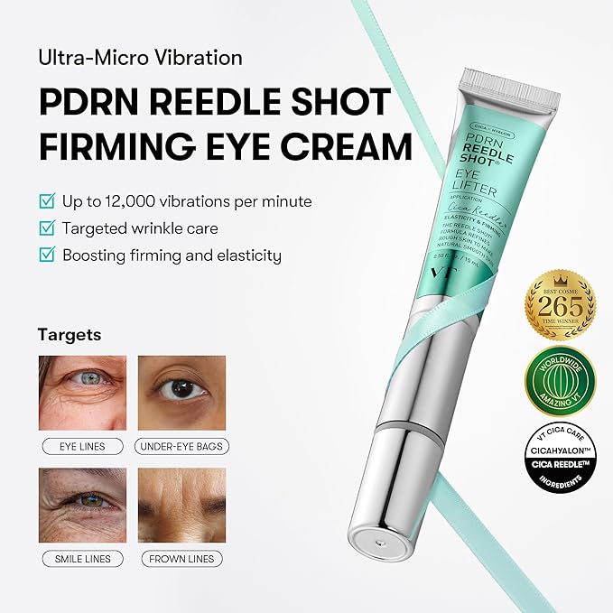 VT COSMETICS PDRN Reedle Shot Firming Eye Cream (0.51 fl oz / 15ml), Ultra-Micro Vibration Eye Cream for Firming & Elasticity, Targeted Wrinkle Care, PDRN Collagen, Korean Skincare