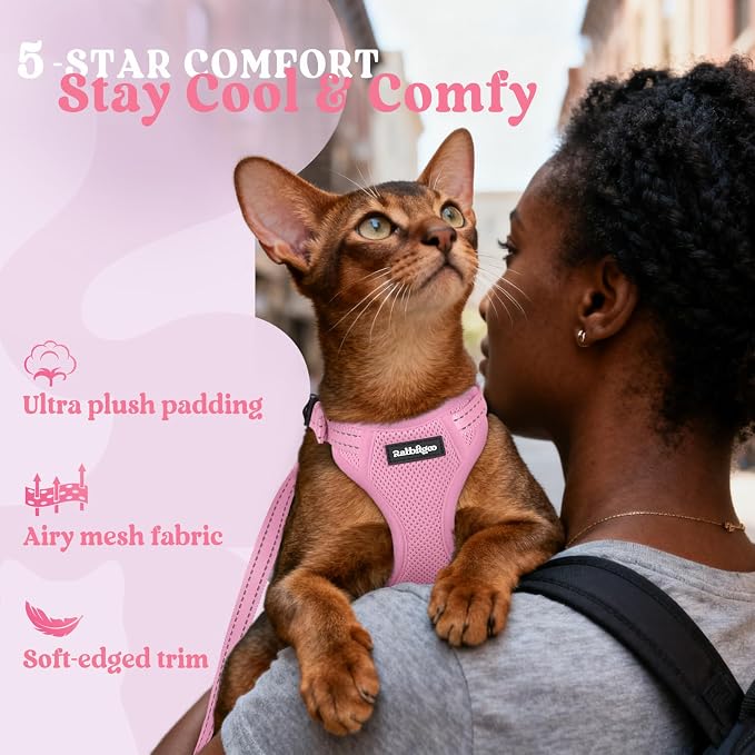 rabbitgoo Cat Harness and Leash, Easy-on with Neck Buckle, Pink