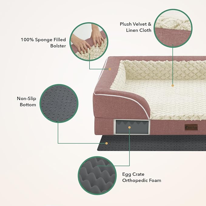 Orthopedic Washable Dog Bed for Medium Dogs, 35x22in, Pink | Orthopedic Foam Eases Joint Pressure, Bolsters Supports Head And Neck, Washable Pet Beds, Removable Cover, Non-Slip Bottom
