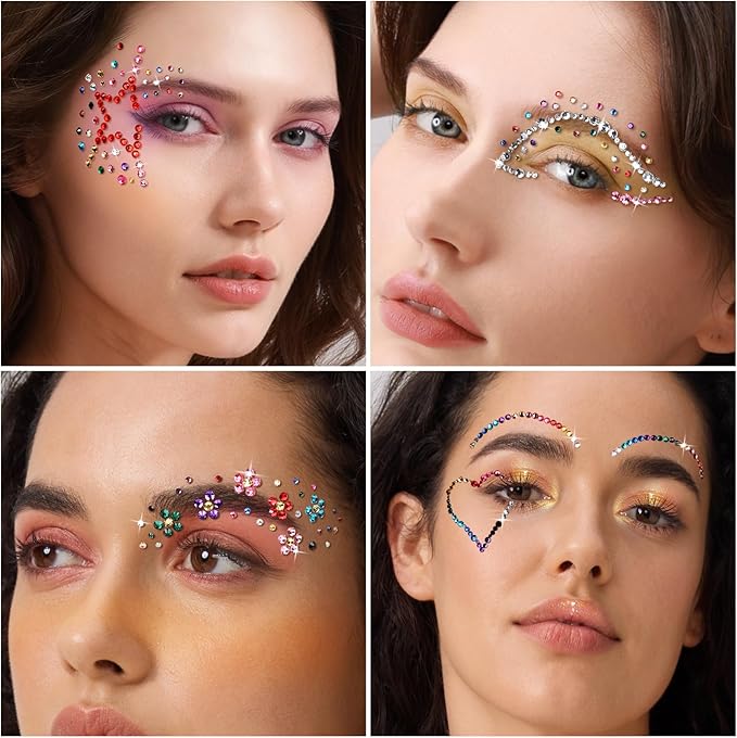YGDZ Face Rhinestones Kit, Face Eye Gems for Makeup, Face Jewels Set with Face Makeup Glue, Nail Gems, Rhinestones for Body, Hair, Nail Art, Halloween Makeup for Women