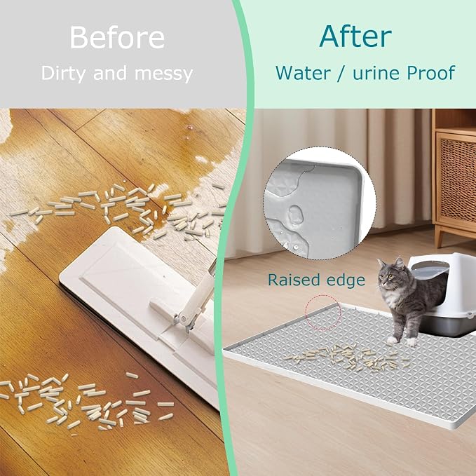Cat Litter Mat for Litter Box, Silicone Large Cat Litter Trapping Mat - 51.2x25.6 in, Waterproof & Non-Slip, Durable & Easy Clean, Light Gray
