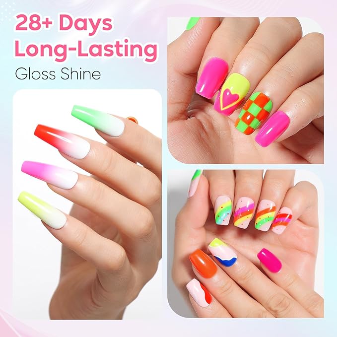 AIMEILI Neon Gel Nail Polish Set 12pcs, Hema Free, Cruelty Free, Vegan, Soak Off U V LED Nail Art Manicure Salon DIY for Women - Kit 35