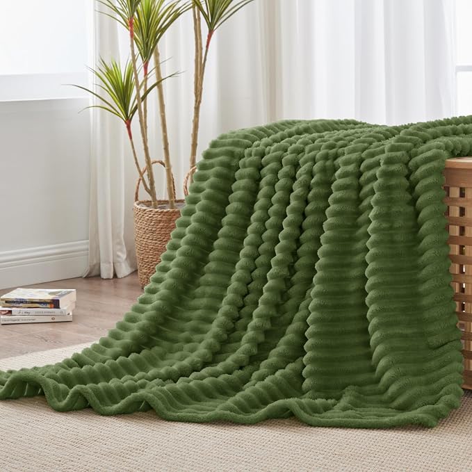 BEDELITE Ribbed Twin Blanket for Couch & Bed, Moss, 60"x80" | Ultra-Soft Plush Fleece, Cozy, Warm Yet Lightweight, Ribbed Texture, Home Decor, Machine Washable, Giftable, All-Season Use