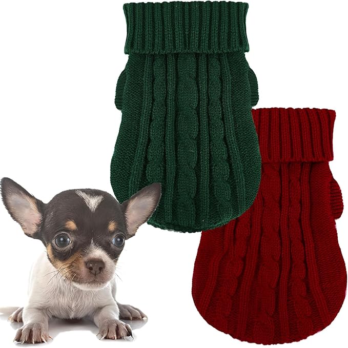 2 Pack Dog Sweaters for Small Dogs, Chihuahua Yorkie Sweater, Puppy Clothes Winter Warm Pullover Clothing, Pet Cat Cold Weather Puppy Cold Outfits