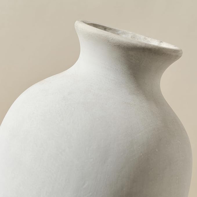 Large Ceramic Rustic Flower Vase, 10.43 Inch Tall Vintage Pottery Home Decor, Antique Farmhouse Terracotta Vase for Living Room, Shelf, Table, Mantel Decoration, Farmhouse - Off-White