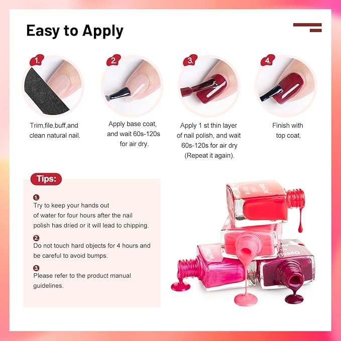 12 PCS Pink Nail Polish Set With 10 Colour Combo, 2 PCS Base and Top Coat, Fast Drying Long Lasting Nail Polish for Holiday Gift Giving 5ML