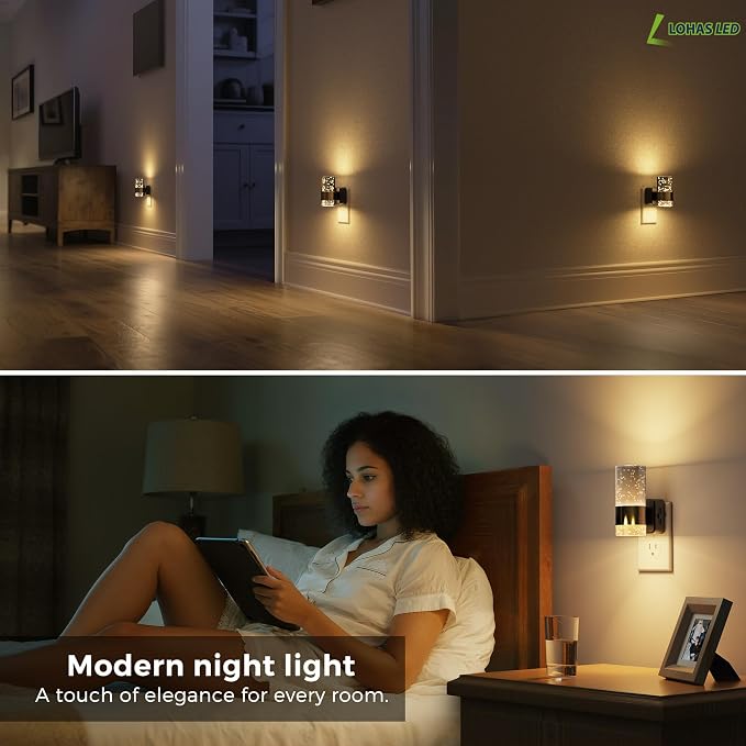 L LOHAS LED Night Lights Plug into Wall, 3000K Acrylic Night Light | Dimmable Nightlight with 0-100 LM Adjustable Brightness, Plug in Night Light with Dusk to Dawn Sensor, for Bathroom Hallway