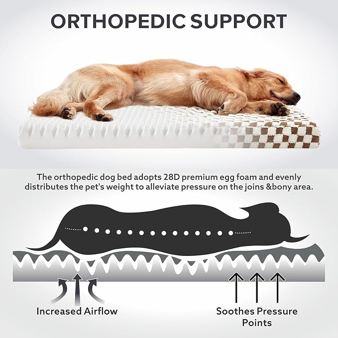 JOEJOY Orthopedic Dog Bed for Large Dogs, Memory Foam Pet Bed with Removable Washable Cover, Cozy Plush Crate Mat, 47×29", Brown