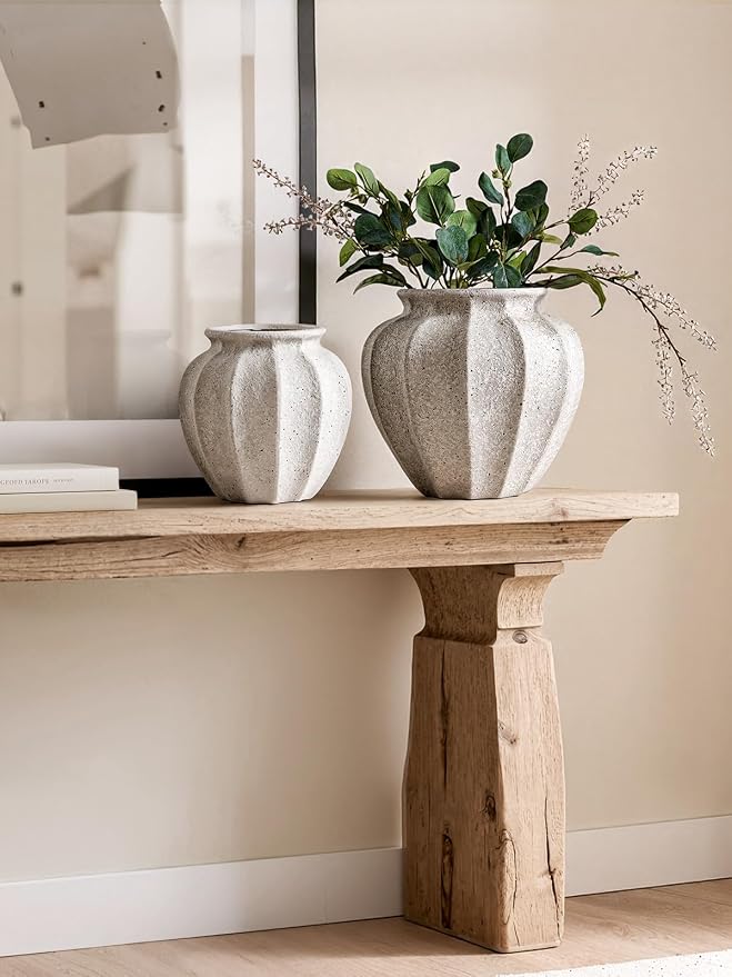 LE TAUCI 9.3" Ceramic Vase, Artisan Large White Ceramic Vase for Modern Farmhouse Home Decor, Substantial & Stable, Handcrafted Flower Vase, Living Room & Dining Room Table Centerpiece, Rustic White