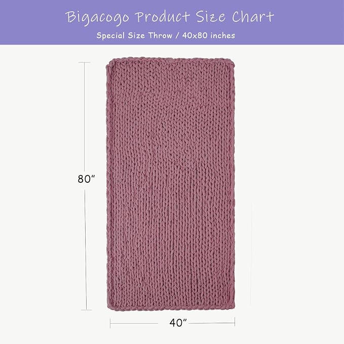 Bigacogo Chunky Knit Throw Blanket for Couch, 40x80 inches, Burnt Rose | Hand Knit with Jumbo Chenille, Soft Breathable Cable Knit for Sofa Bed Living Room, Machine Washable, Gift for Mom Friend