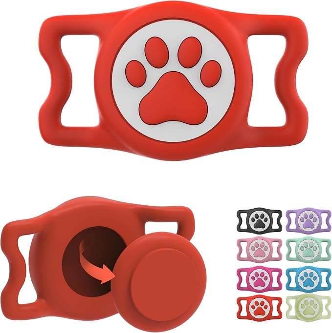 Waterproof Airtag Dog Collar Holder for Apple Air Tag, Silicone Dog Airtag Holder for Dogs & Cat Collars(Red)