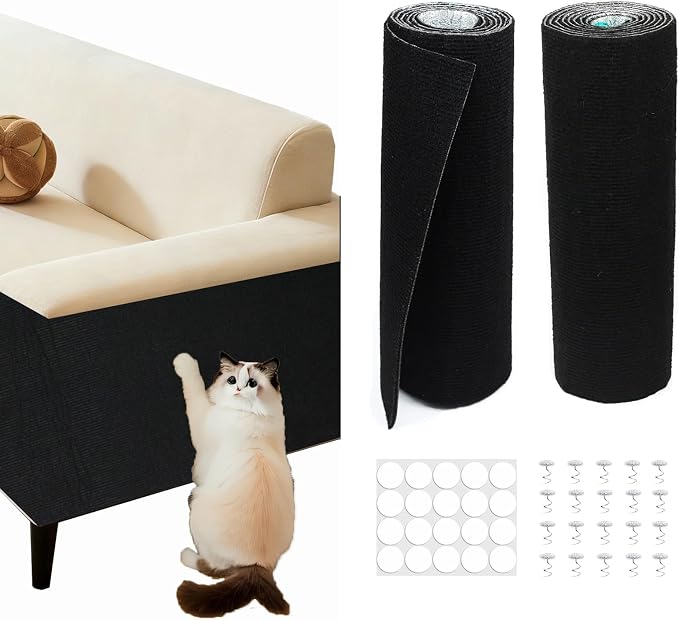 78.8"x15.8" Cat Scratch Furniture Protector,Black Trimmable Self-Adhesive Cat Scratching Mat,DIY Cat Scratching Pad Protection for Couch Bed,Cat Carpet and Cat Scratching Post(Black)