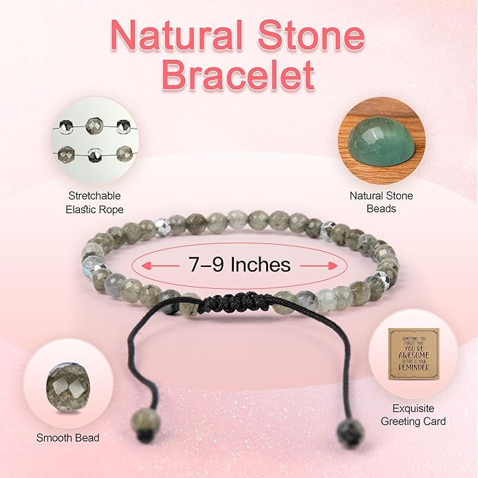 Inspirational Gifts Bracelets for Women: Valentines Mothers Day Birthday Gifts for Women Friends Sister Mom - Healing Natural Stone Beads Bracelets Thinking of you Get Well Soon Gift for Women