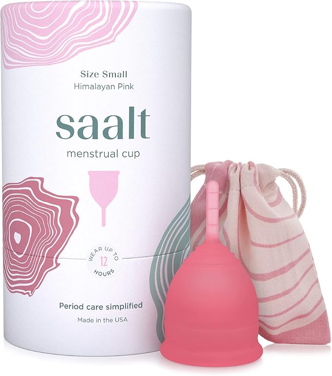 Saalt Menstrual Cup - Natural Tampon and Pad Alternative, Soft, Flexible, Reusable Medical-Grade Silicone | wear up to 12 Hours | Made in theUSA and FDA Registered (Himalayan Pink, Small)