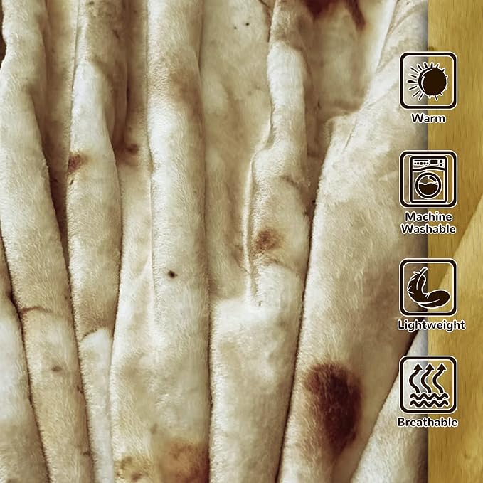 Bcareself Tortilla Blanket Adult Size Giant Double Sided for Kids Funny Realistic Food Personalized Throw Blanket Novelty Gift for Everyone 300 GSM Soft Flannel 60 inches Yellow