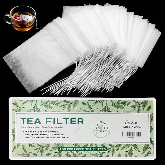 100 Pcs Disposable Tea Bags for Loose Leaf Tea, Biodegradable Tea Filter Bags with Drawstring, Corn Fiber Empty Tea Bags for Loose Leaf Tea (3.54 x 2.75 inch)