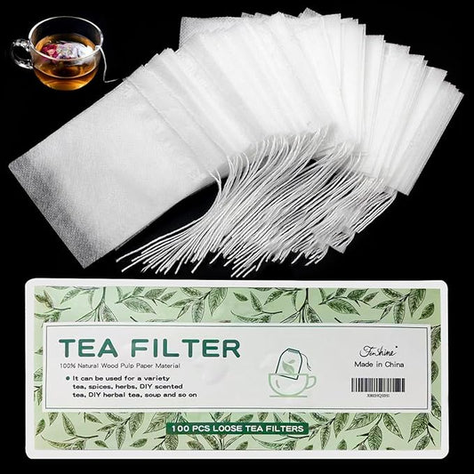 100 Pcs Disposable Tea Bags for Loose Leaf Tea, Biodegradable Tea Filter Bags with Drawstring, Corn Fiber Empty Tea Bags for Loose Leaf Tea (3.54 x 2.75 inch)