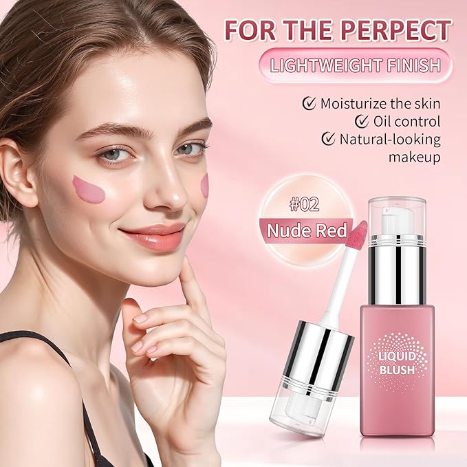 AWCCXMYM Liquid Blush for Cheeks Longwear High Pigment Blush Makeup Buildable Covers for Dewy & Radiant Flushed Cheeks Face Makeup with Natural Finish #Nude Red