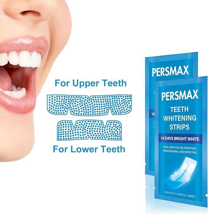 PERSMAX Teeth Whitening Strips for Sensitive Teeth Enamel Safe Whitening Kit No-Slip Remove Coffee Wine Smoking Stains Professional 14 Treatments 28 Strips
