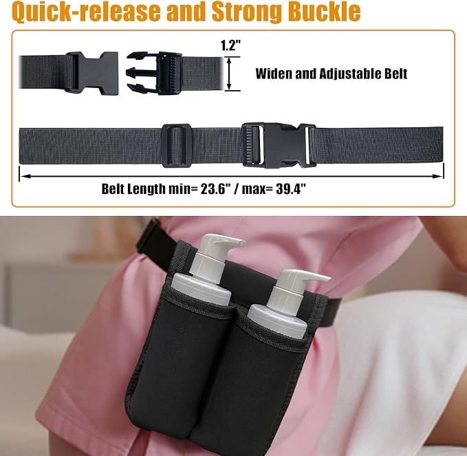 Massage Oil Holster,Portable Therapist Bag with Adjustable Waist Strap,Black Lotion Holder Organizer for Spa Treatments Professionals,Machine Washable (Black, Large, 2)